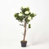 White Potted Rose Tree Artificial Plant With Lifelike Green Leaves And Single Trunk, 90 Cm