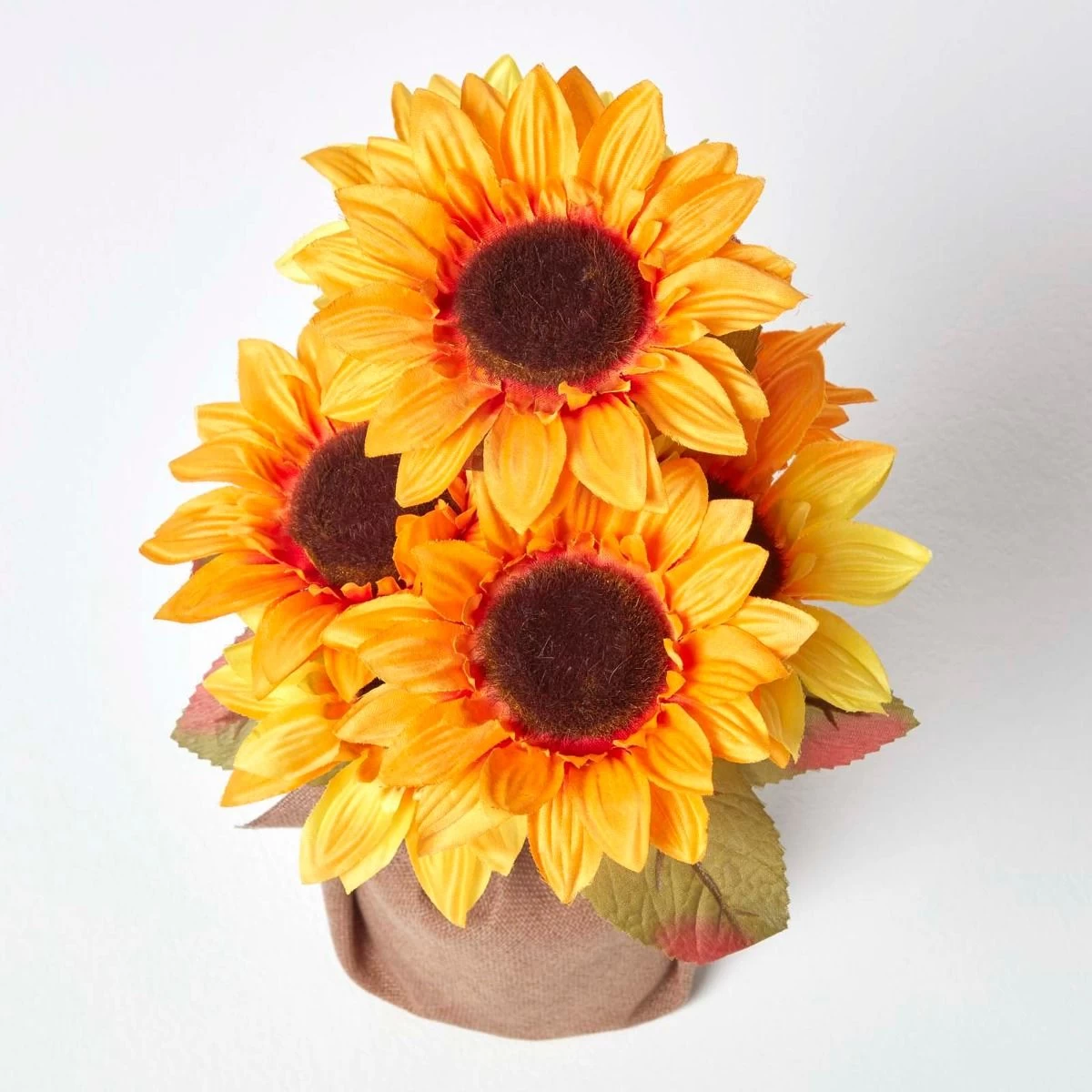 Yellow And Golden Artificial Sunflower Arrangement In Burlap Pot - Image 2