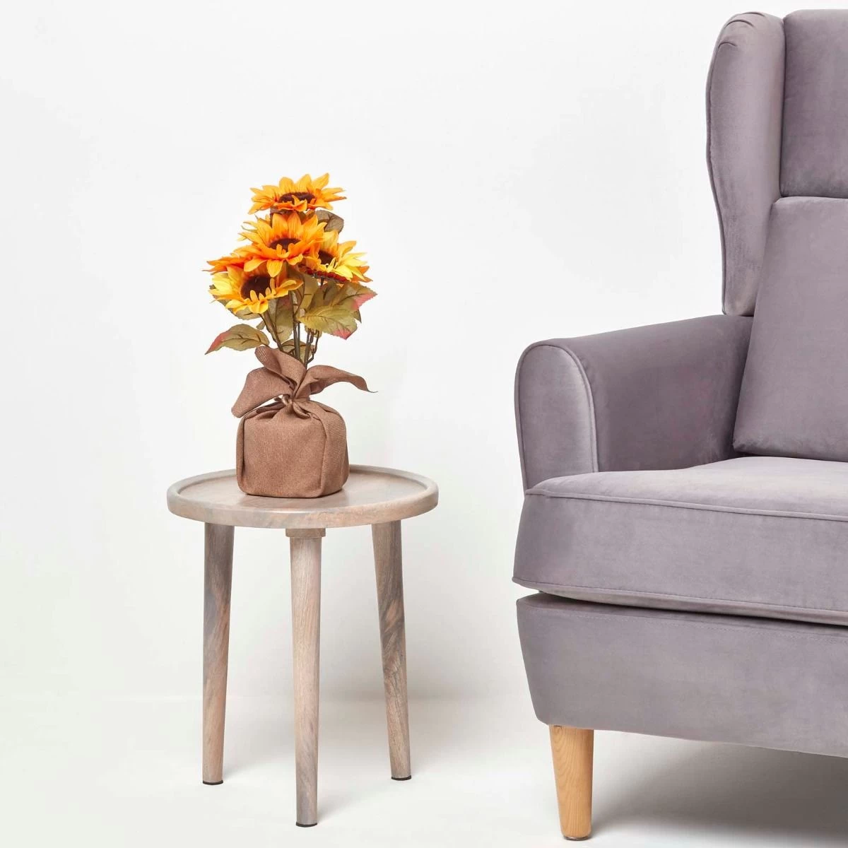 Yellow And Golden Artificial Sunflower Arrangement In Burlap Pot - Image 6