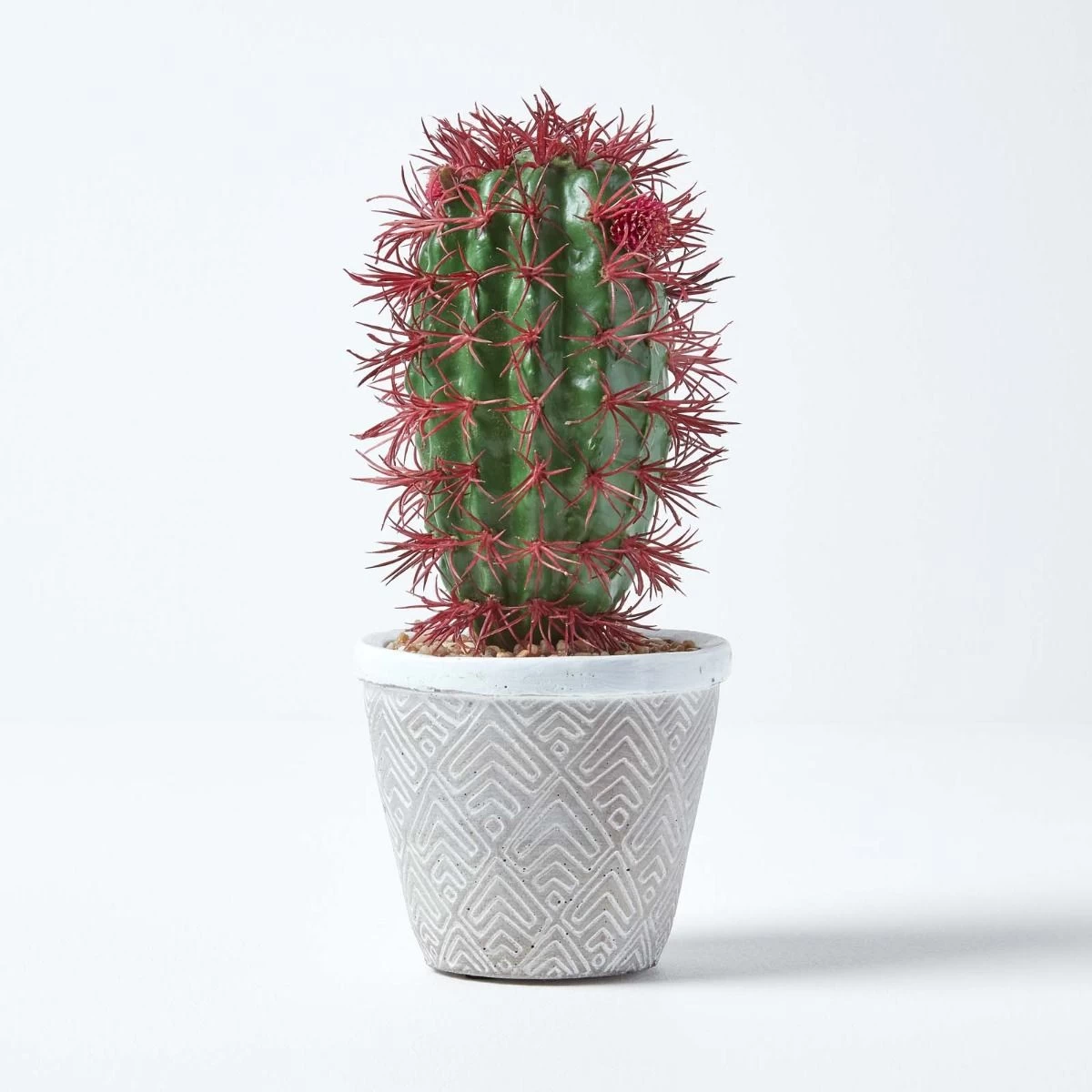Denmoza Artificial Cactus With Flowers In Patterned Pot, 25 Cm Tall - Image 3