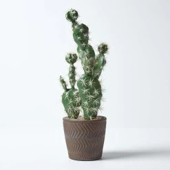 Prickly Pear Artificial Cactus In Decorative Geometric Pot, 48 Cm Tall