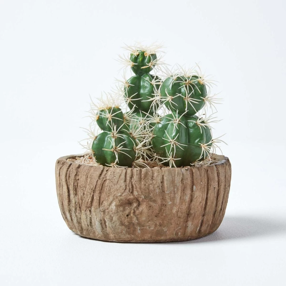 Echinocactus Artificial Cactus In Round Wooden Planter, 15 Cm Tall