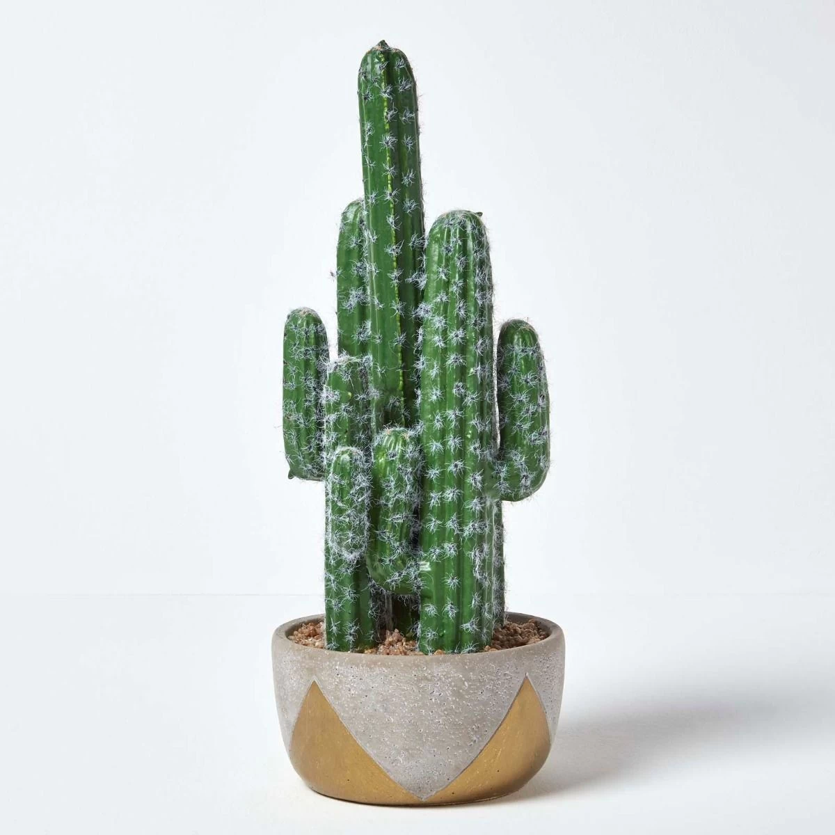 Saguaro Artificial Cactus In Geometric Stone Pot, 51 Cm Tall