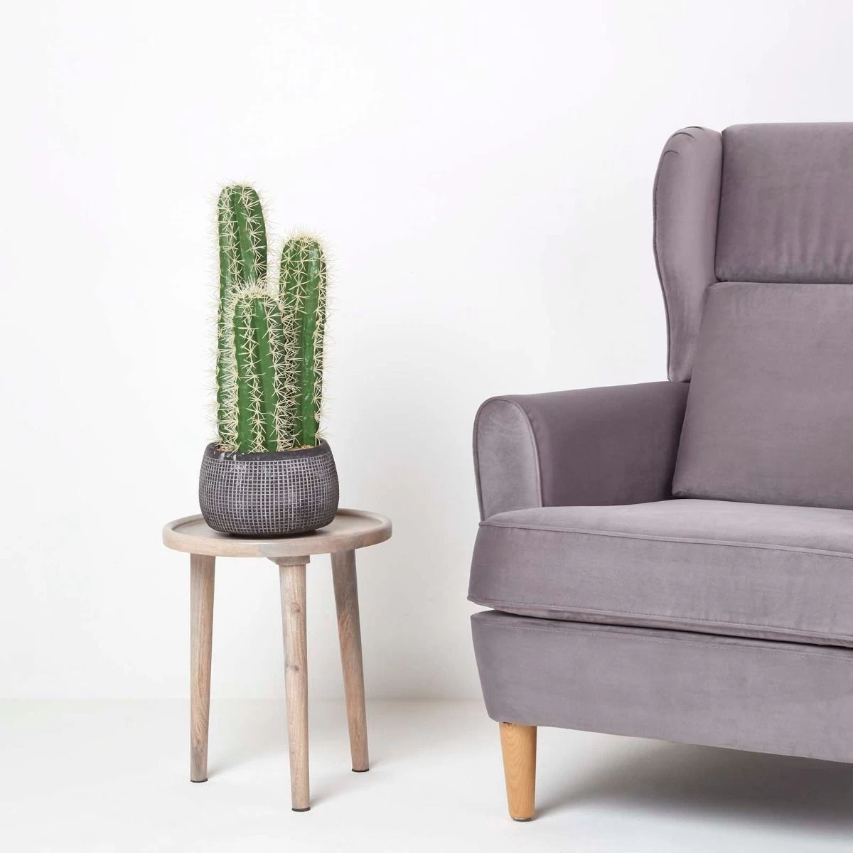 Artificial Columnar Cactus In Textured Stone Grey Pot, 53 Cm Tall - Image 2