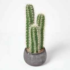 Artificial Columnar Cactus In Textured Stone Grey Pot, 53 Cm Tall