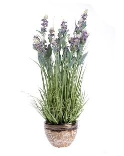 Artificial Purple Lavender Plant In Decorative Metallic Ceramic Pot, 66 Cm Tall