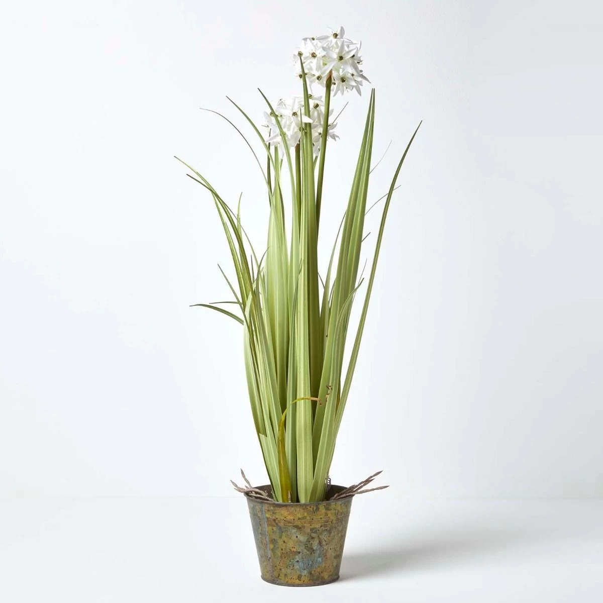 Artificial White Allium Plant In Rustic Grey Zinc Pot, 84 Cm Tall - Image 5