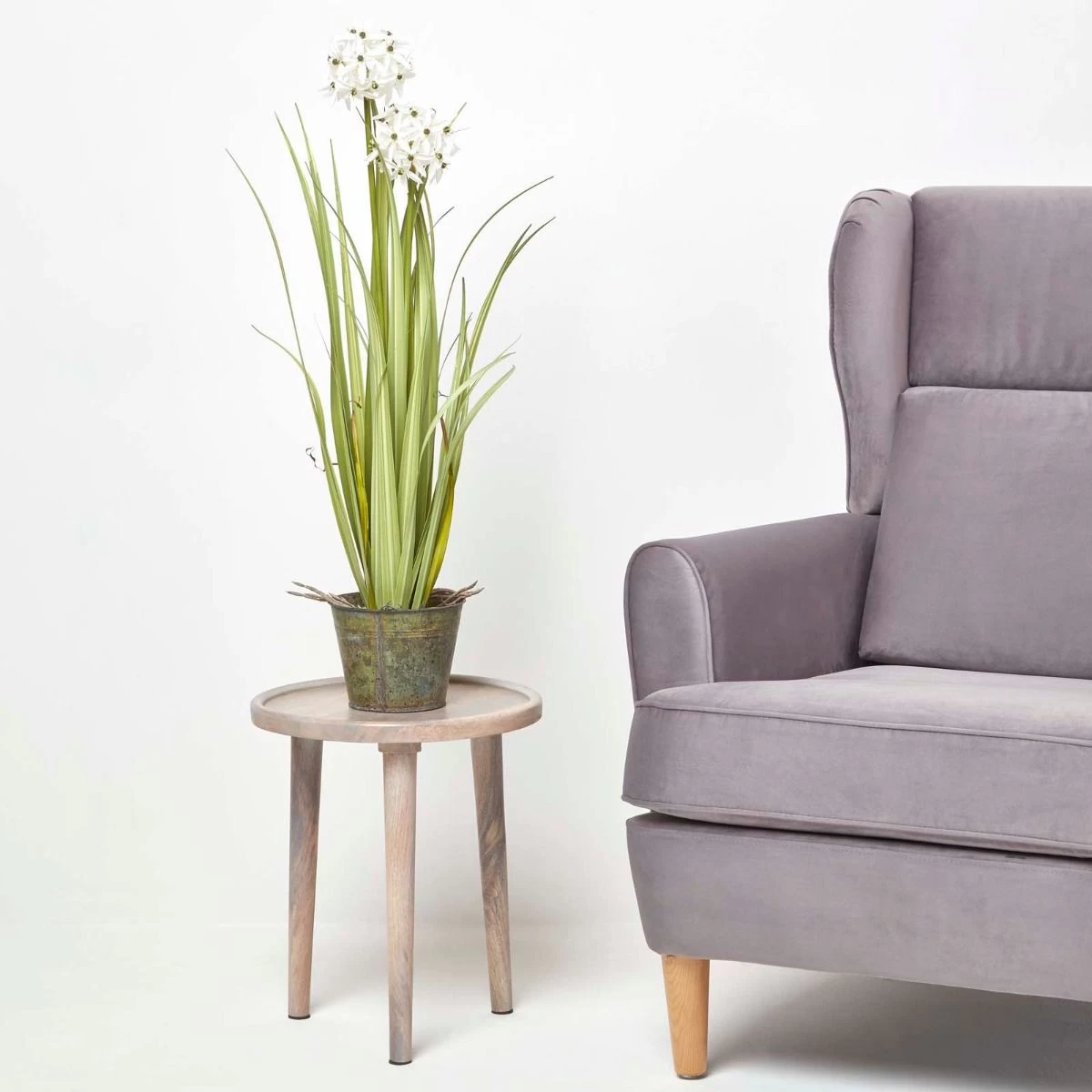 Artificial White Allium Plant In Rustic Grey Zinc Pot, 84 Cm Tall - Image 6