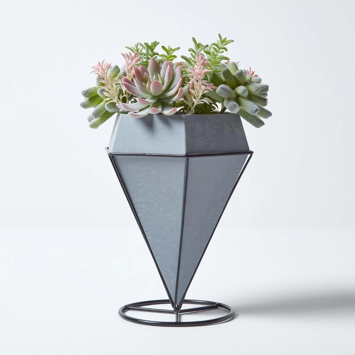 Artificial Cactus And Succulent Arrangement In Decorative Geometric Grey Pot, 31 Cm Tall - Image 6