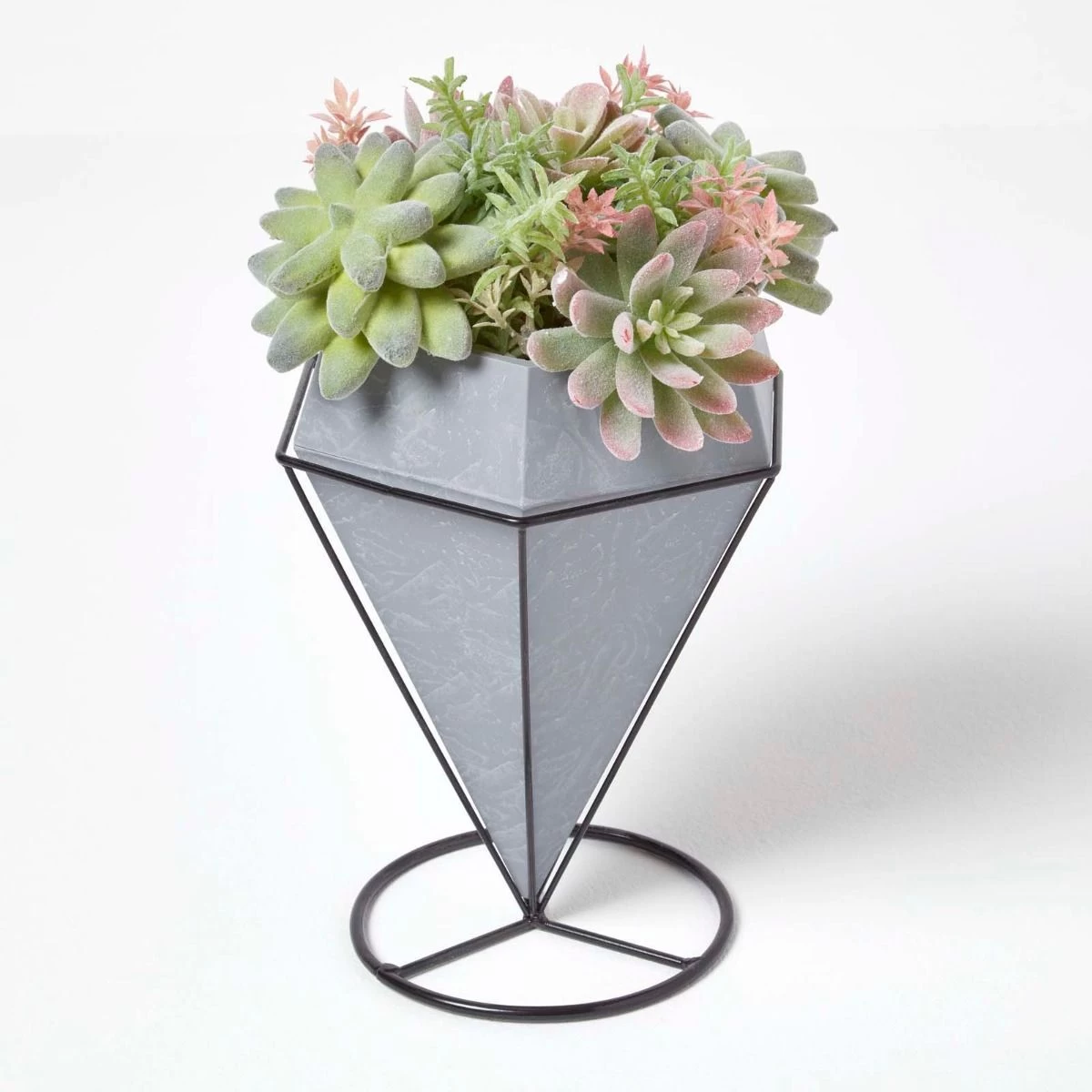 Artificial Cactus And Succulent Arrangement In Decorative Geometric Grey Pot, 31 Cm Tall