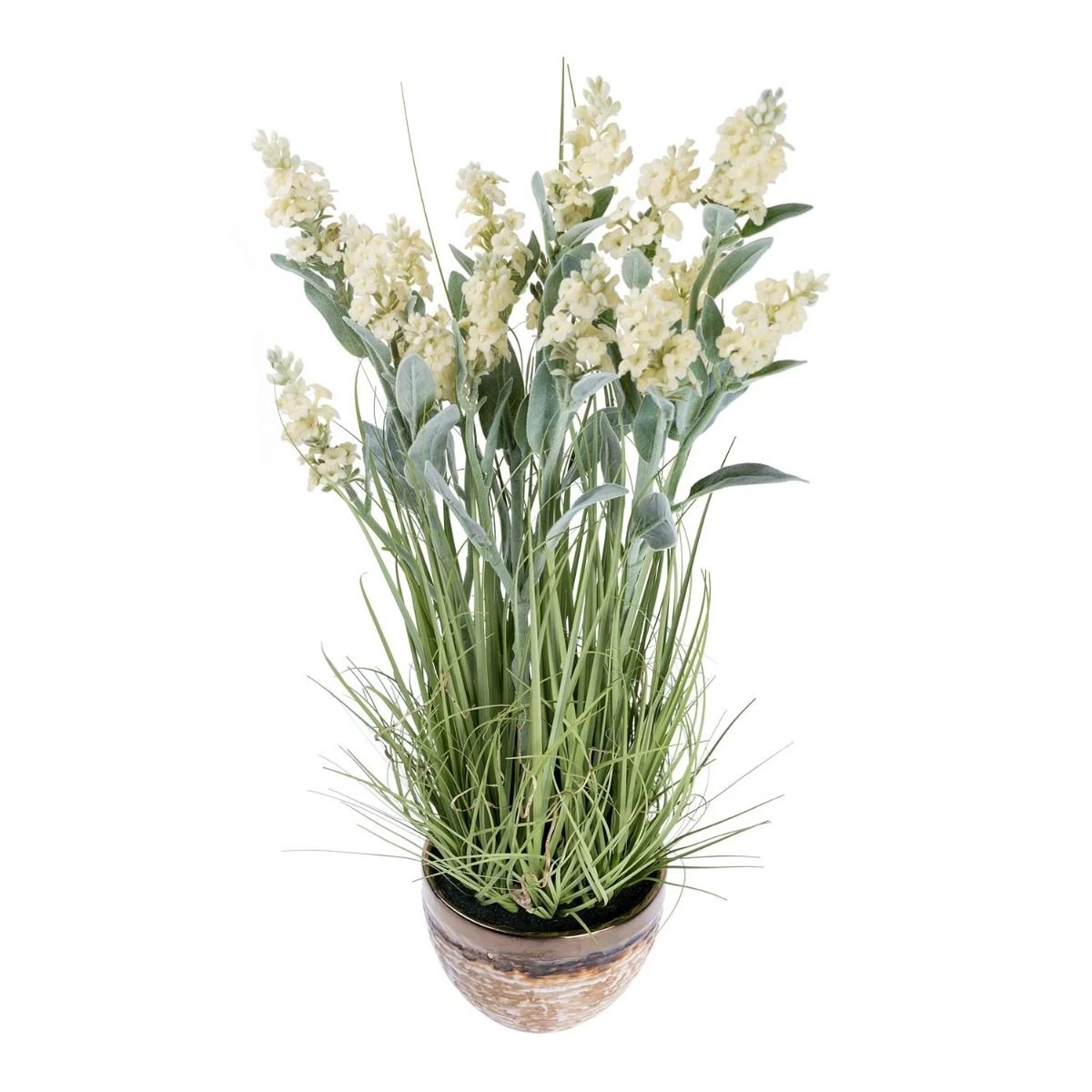 Artificial White Lavender Plant In Decorative Metallic Ceramic Pot, 66 Cm Tall - Image 4