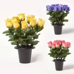 Set Of 3 Artificial Rosebuds With Gypsohila In Grave Vase