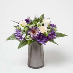 White Rose & Purple Lotus Flower Bouquet