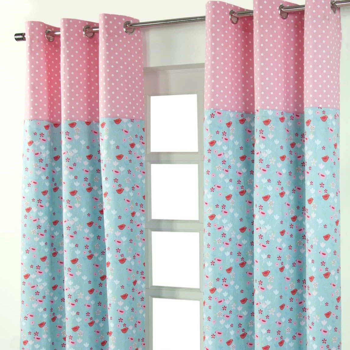 Birds And Flowers Ready Made Eyelet Curtain Pair - Image 2