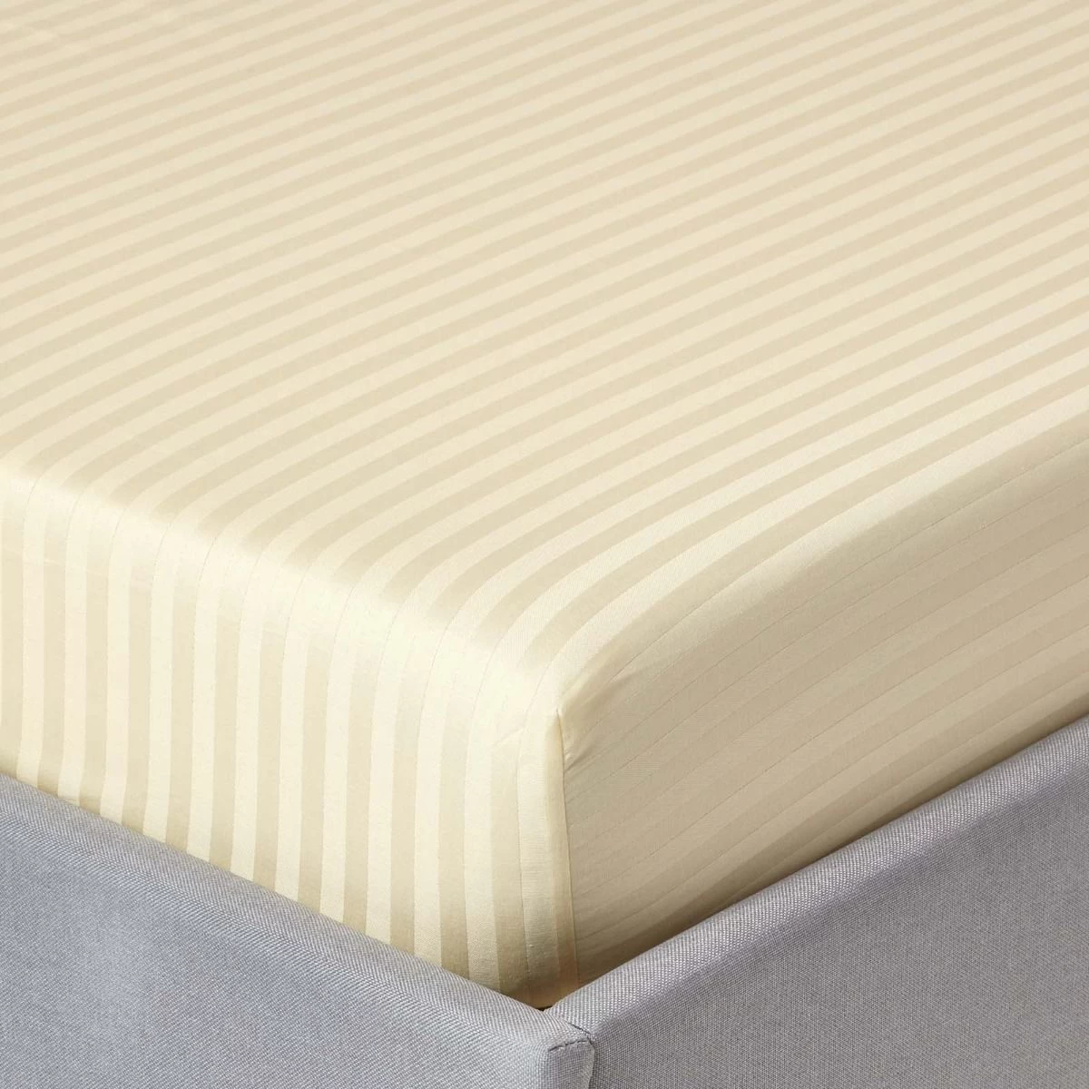 Pastel Yellow Egyptian Cotton Satin Stripe Fitted Sheet 330 Thread Count