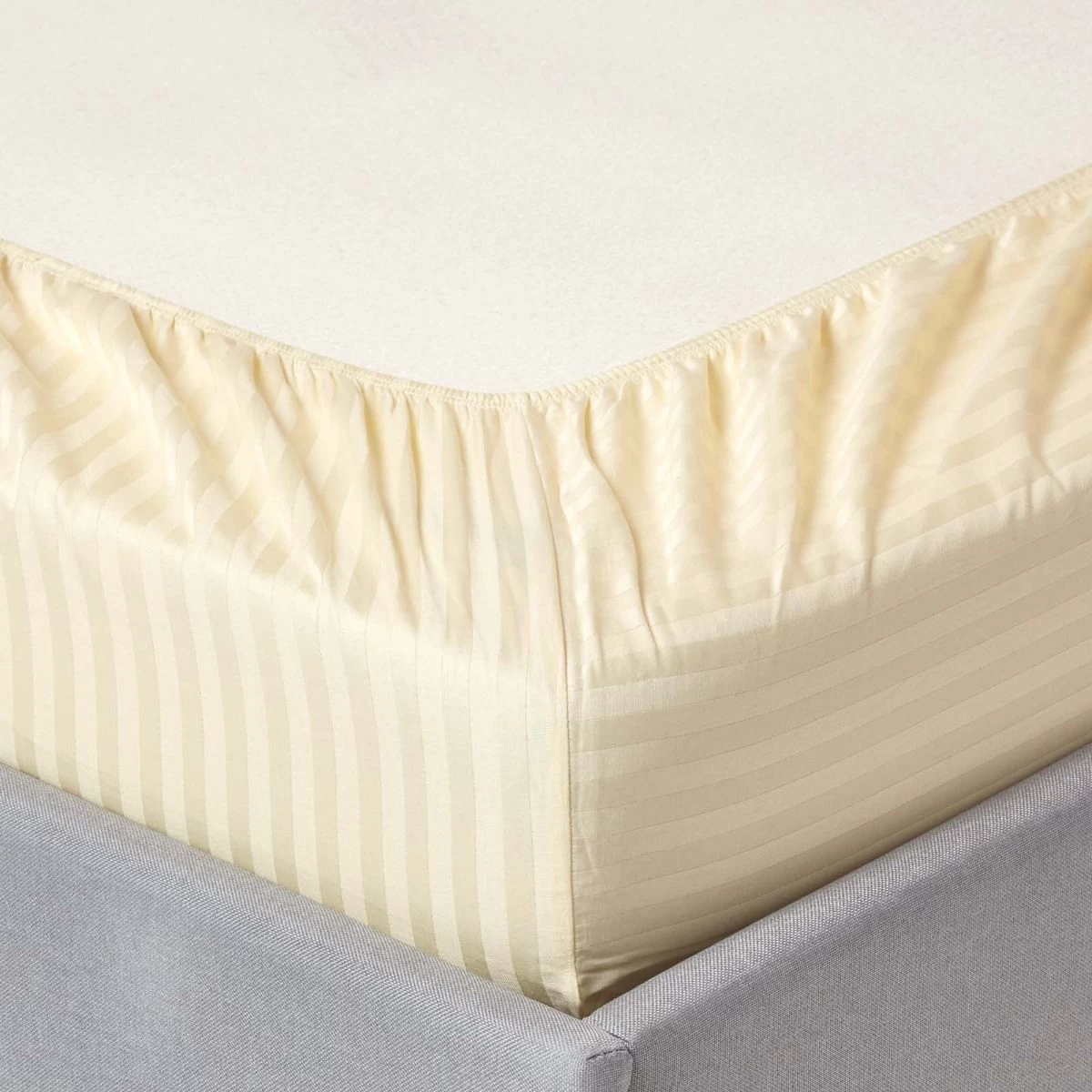Pastel Yellow Egyptian Cotton Satin Stripe Fitted Sheet 330 Thread Count - Image 2