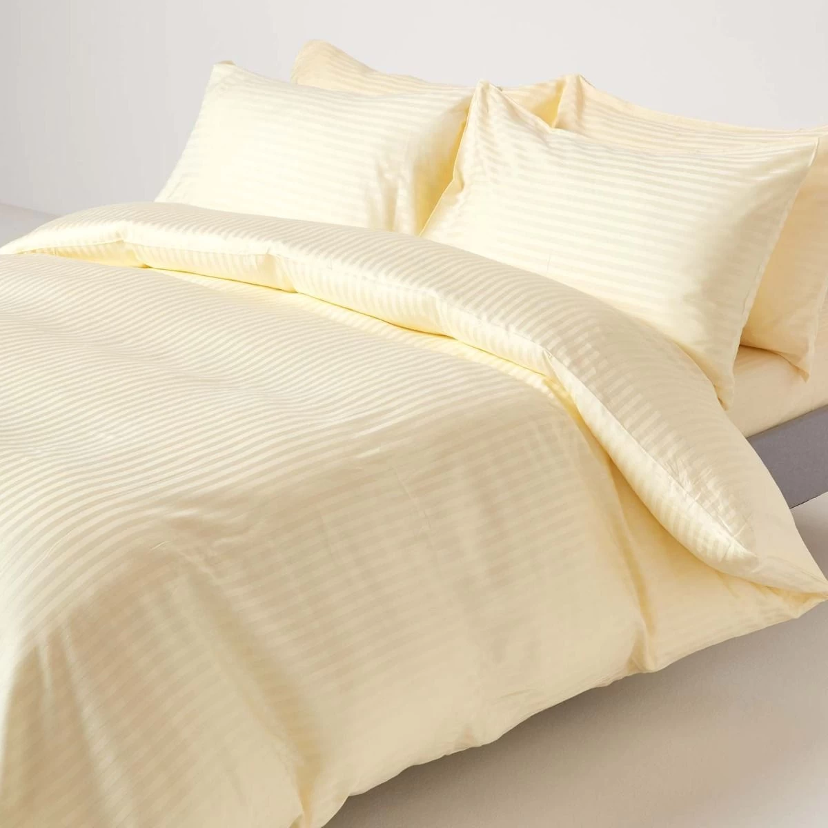 Pastel Yellow Egyptian Cotton Satin Stripe Fitted Sheet 330 Thread Count - Image 4