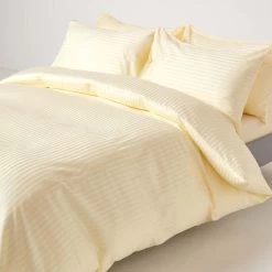 Pastel Yellow Egyptian Cotton Stripe Duvet Cover And Pillowcases 330 TC