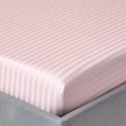 Pink Egyptian Cotton Satin Stripe Fitted Sheet 330 Thread Count