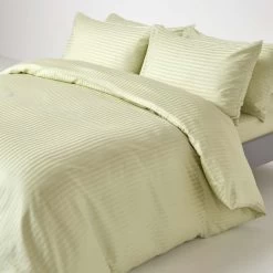 Sage Green Egyptian Cotton Stripe Duvet Cover And Pillowcases 330 TC