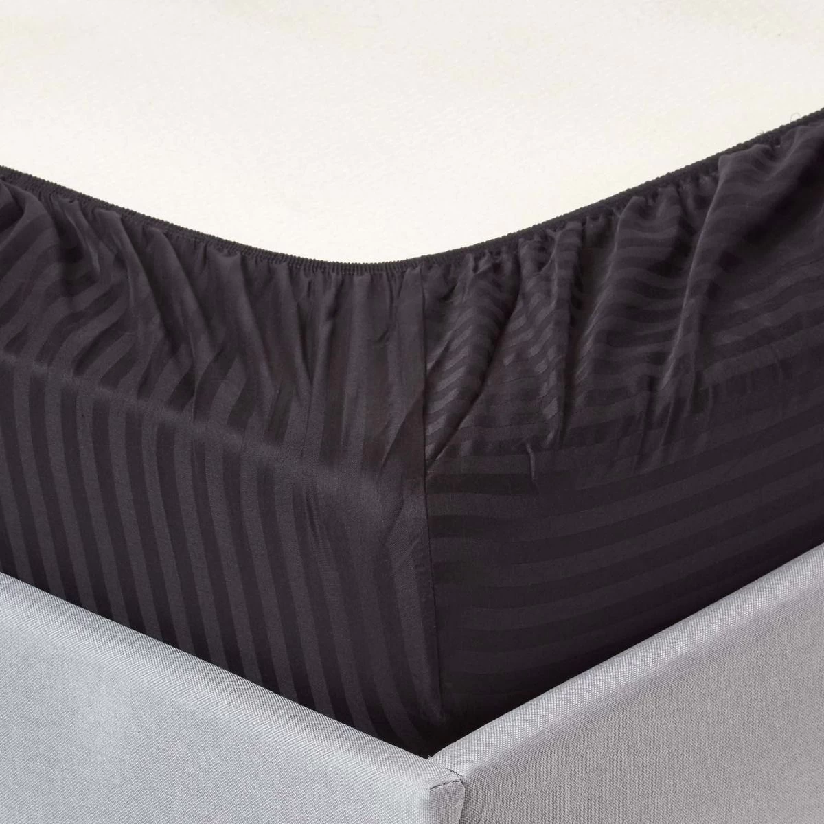 Black Egyptian Cotton Satin Stripe Fitted Sheet 330 Thread Count - Image 2