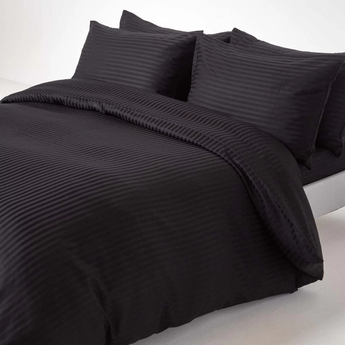 Black Egyptian Cotton Satin Stripe Fitted Sheet 330 Thread Count - Image 4
