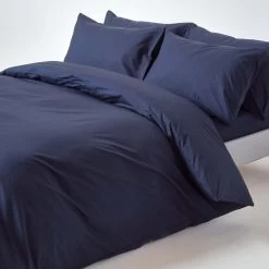 Navy Blue Egyptian Cotton Duvet Cover With Pillowcase 200 Thread Count