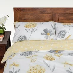 Lemon, White And Grey Floral Duvet Cover Set