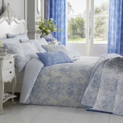 Blue French Toile Patterned Bedspread, 200 X 200 Cm