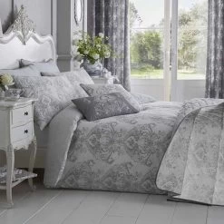 Grey French Toile Patterned Bedspread, 200 X 200 Cm