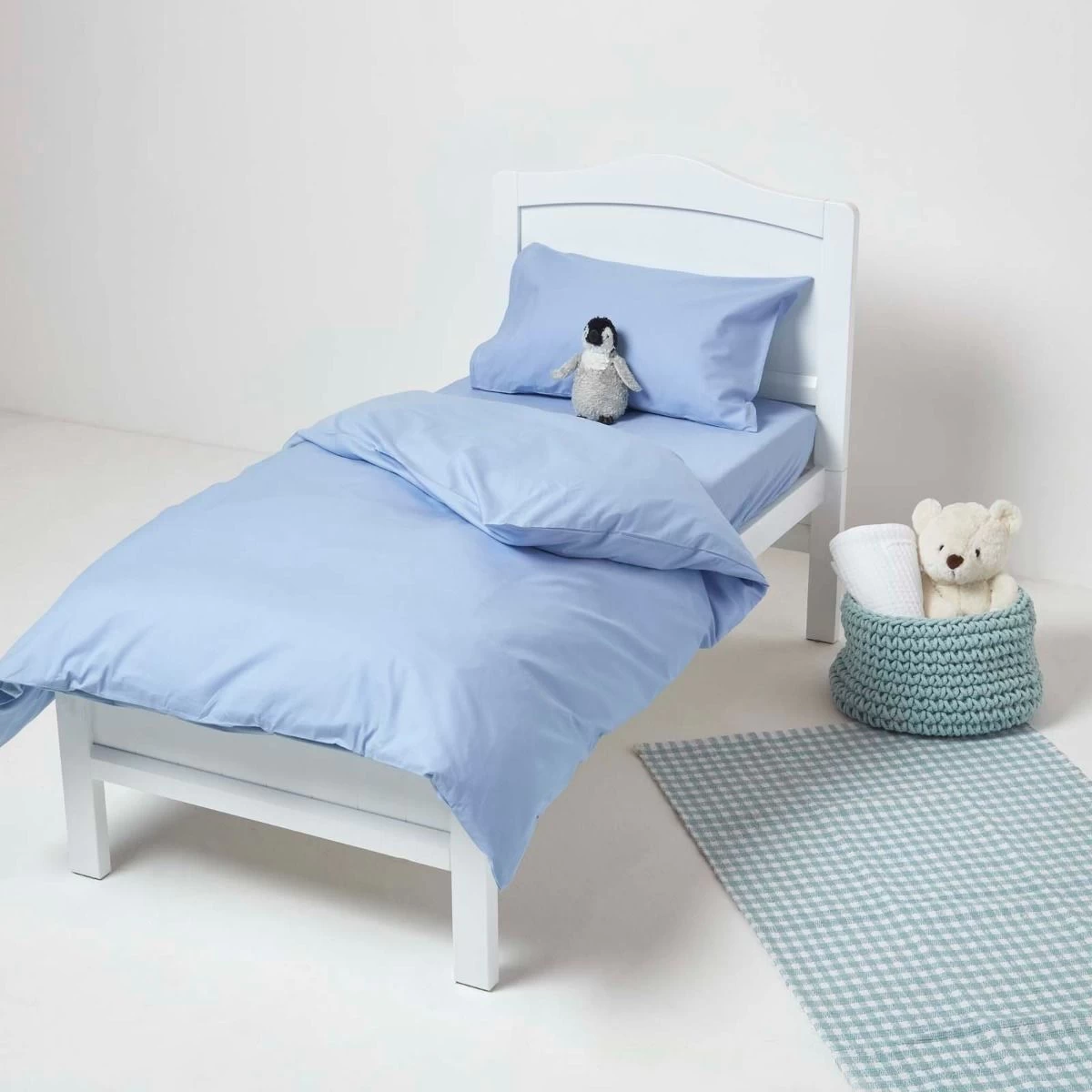 Blue Cotton Cot Bed Duvet Cover Set 200 Thread Count - Image 2