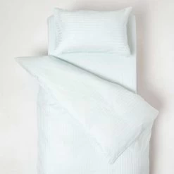 Blue Cotton Stripe Cot Bed Duvet Cover Set 330 Thread Count