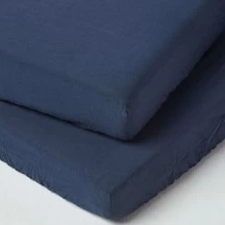 Navy Linen Fitted Cot Sheet 60 X 120 Cm, Pack Of 2