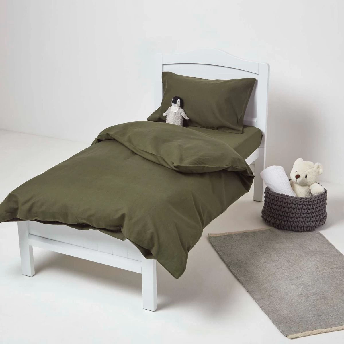 Green Linen Cot Bed Duvet Cover Set 120 X 150 Cm - Image 2