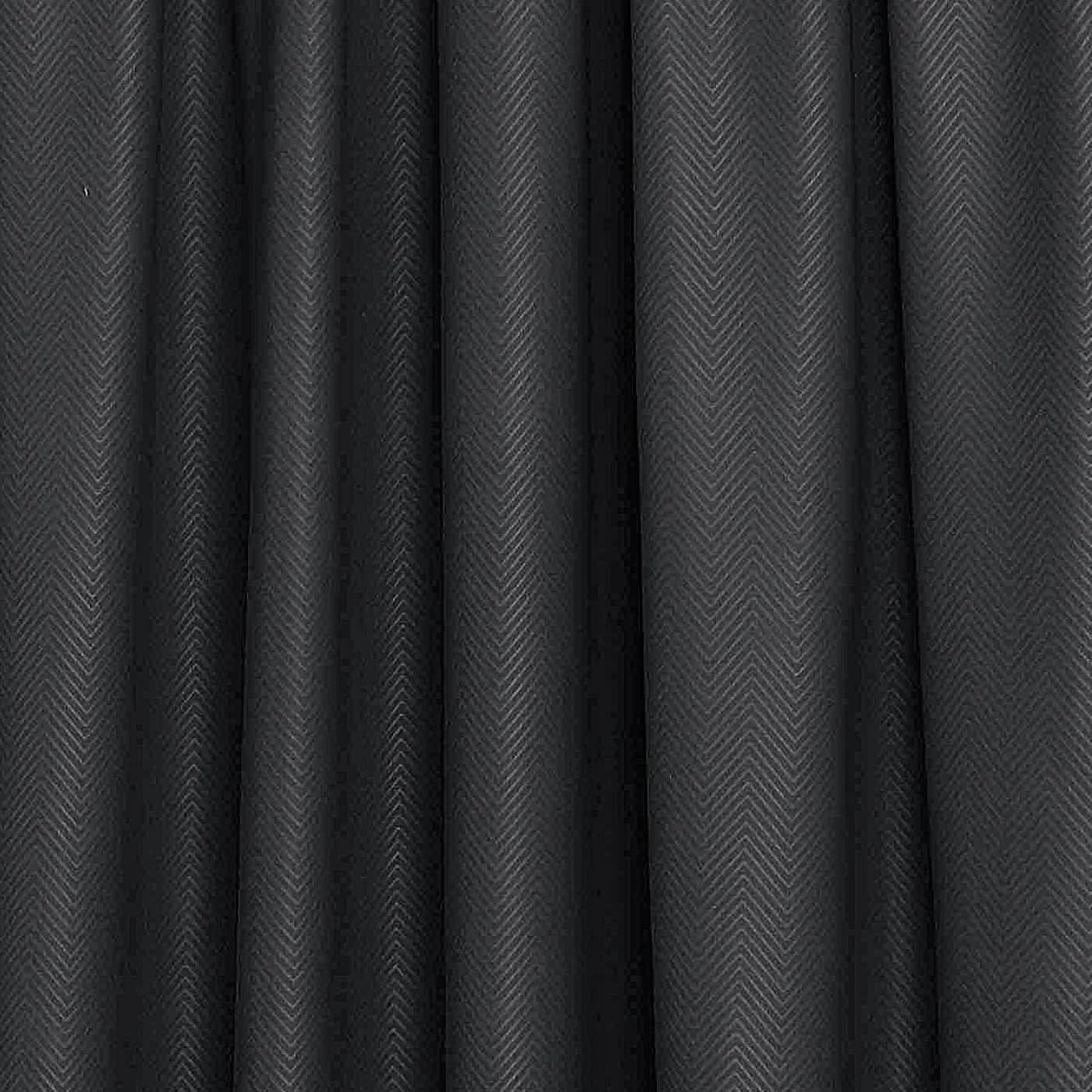 Black Herringbone Chevron Thermal Blackout Curtains Pair Pencil Pleat - Image 4