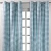 Cotton Blue Block Check Gingham Ready Made Eyelet Curtains