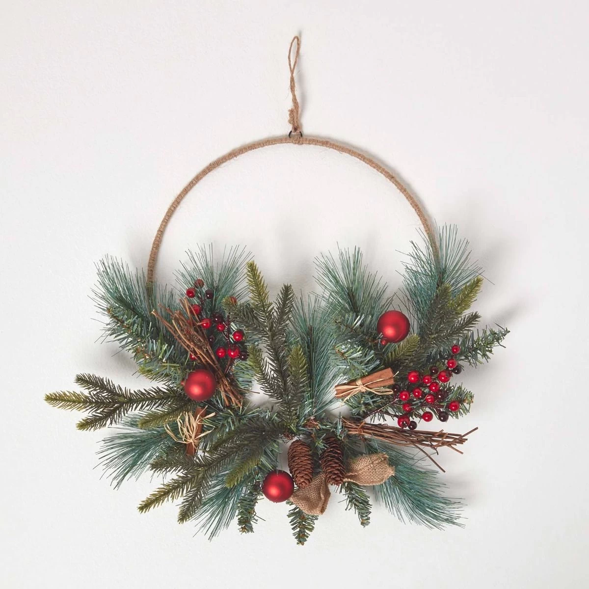 Round Metal Hoop Traditional Christmas Wreath
