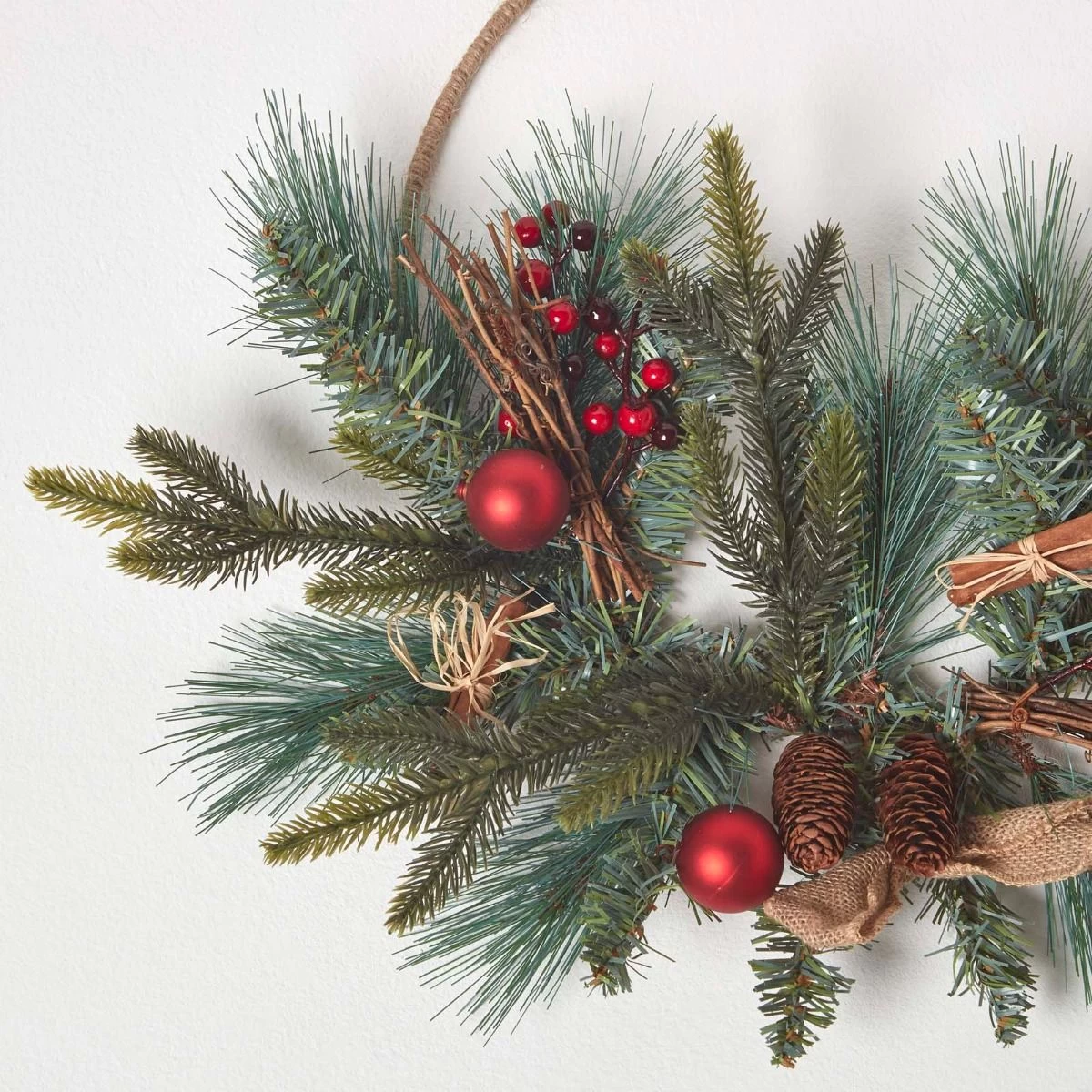 Round Metal Hoop Traditional Christmas Wreath - Image 2