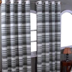 Cotton Morocco Striped Monochrome Curtain Pair