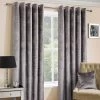 Silver Luxury Crushed Velvet Lined Eyelet Curtain Pair