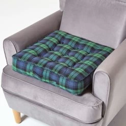 Black Watch Tartan Cotton Armchair Booster Cushion