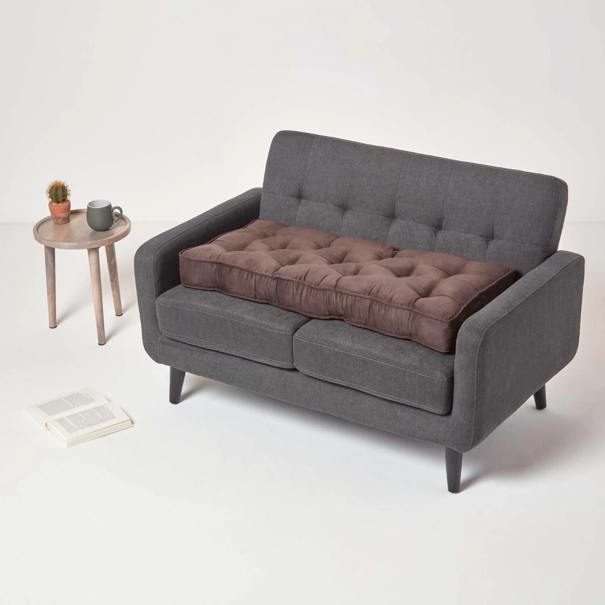 Chocolate Faux Suede 2 Seater Booster Cushion - Image 6