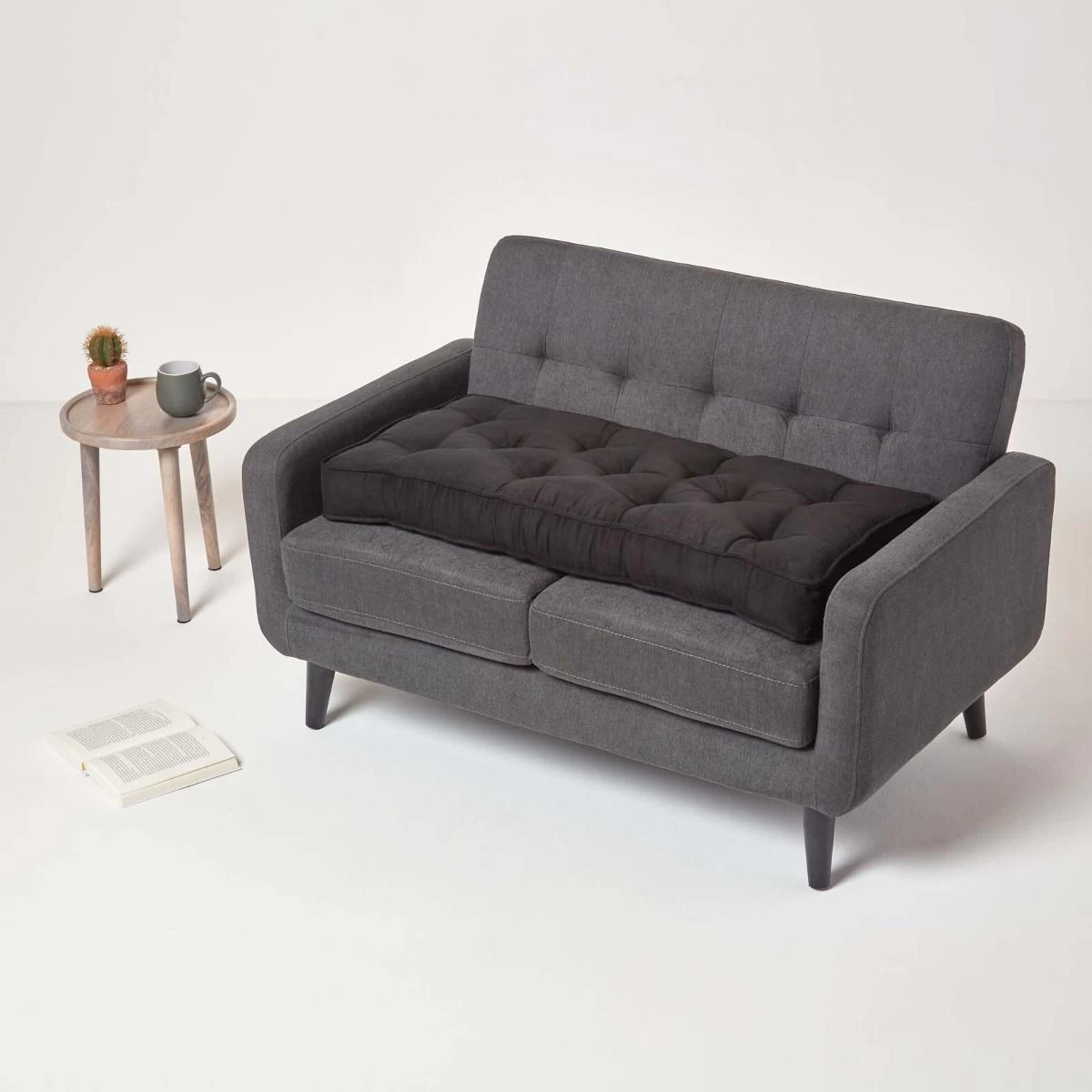 Black Faux Suede 2 Seater Booster Cushion - Image 6