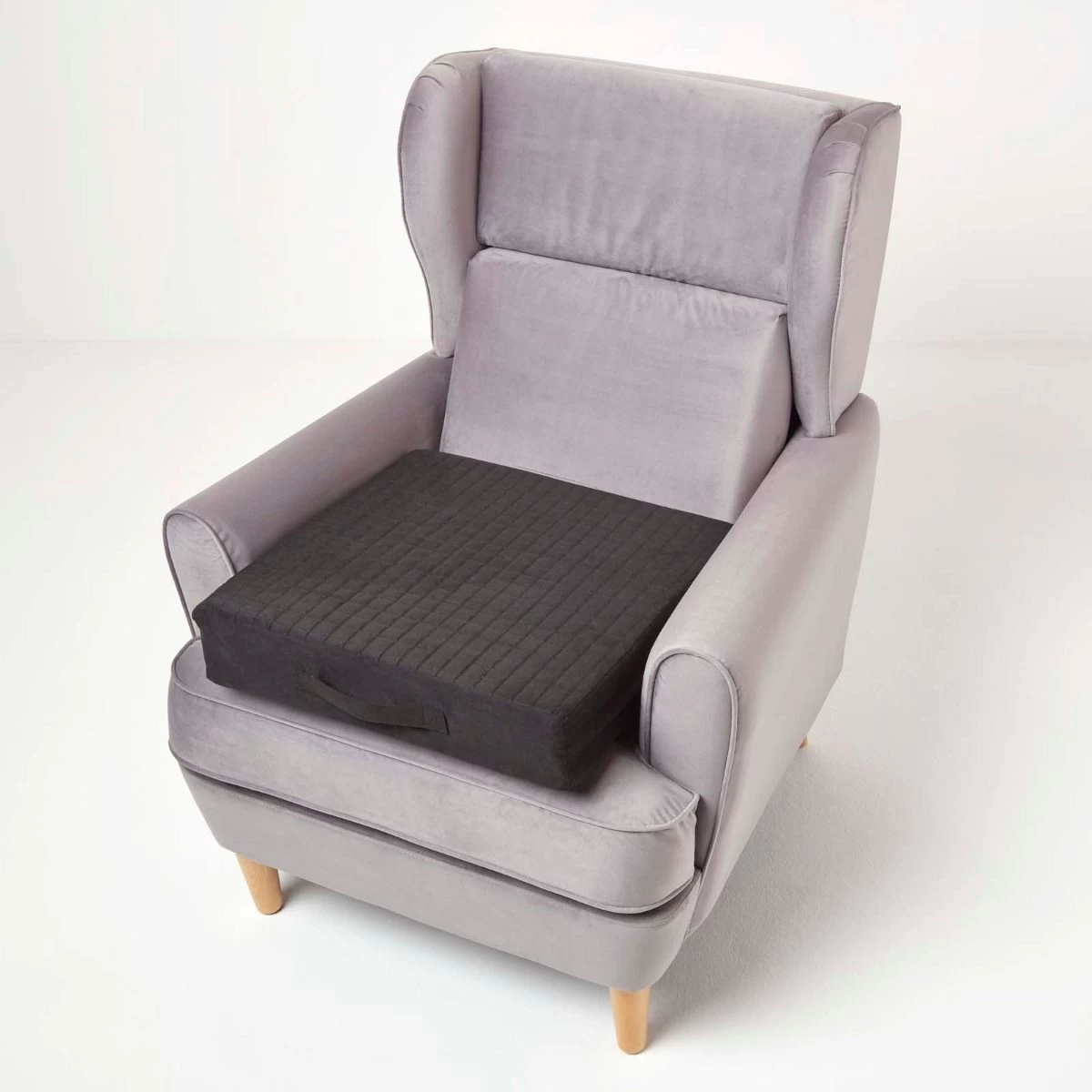 Black Suede Orthopaedic Foam Armchair Booster Cushion - Image 5