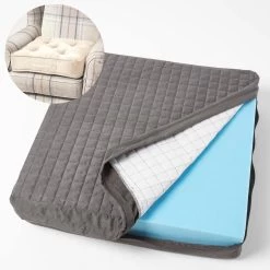 Grey Quilted Faux Suede Armchair Booster Cushion Cover