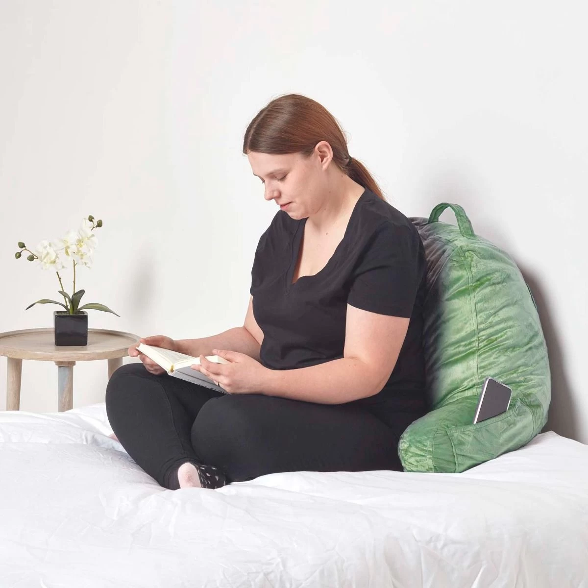 Green Reading Pillow Memory Foam Filling & Velvet Cover, Standard - Image 2
