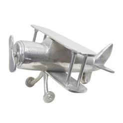 Large Designer Solid Metal Biplane Classic Silver Table Top