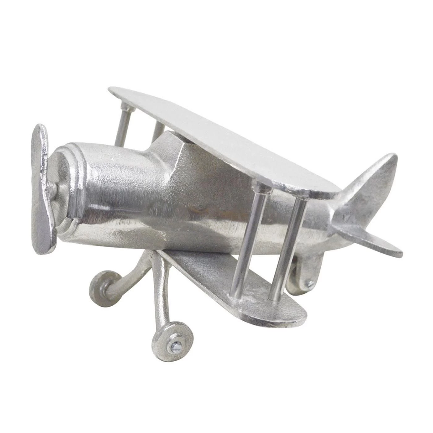 Large Designer Solid Metal Biplane Classic Silver Table Top
