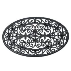 Black Wrought Iron Effect Parisian Oval Rubber Doormat