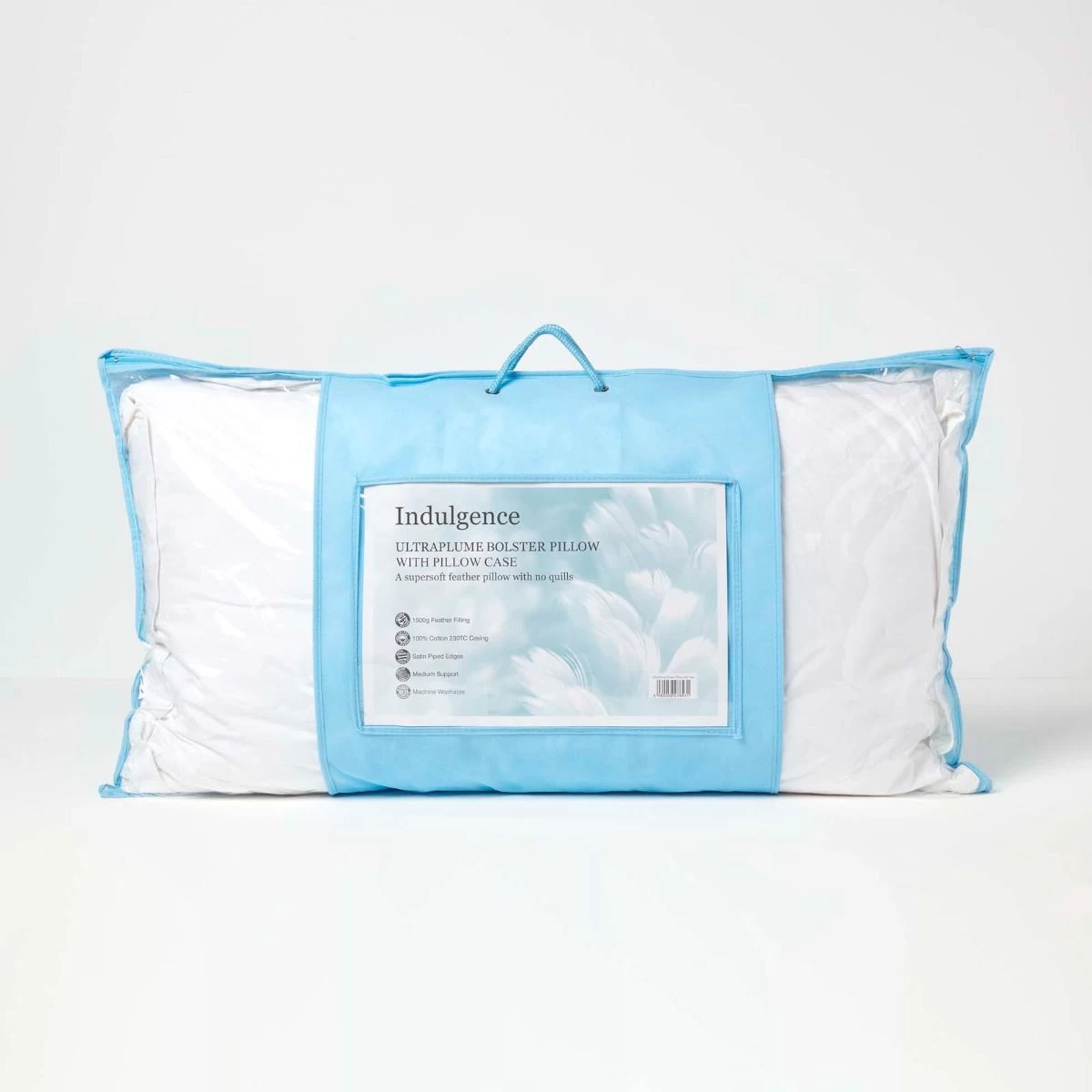 King Size Ultraplume Bolster Feather Pillow With Pillowcase